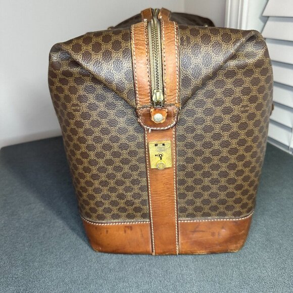 👜 VINTAGE CELINE MACADAM CANVAS & CALFSKIN BOSTON TRAVEL BAG - TAN LEATHER 👜 - Picture 7 of 13